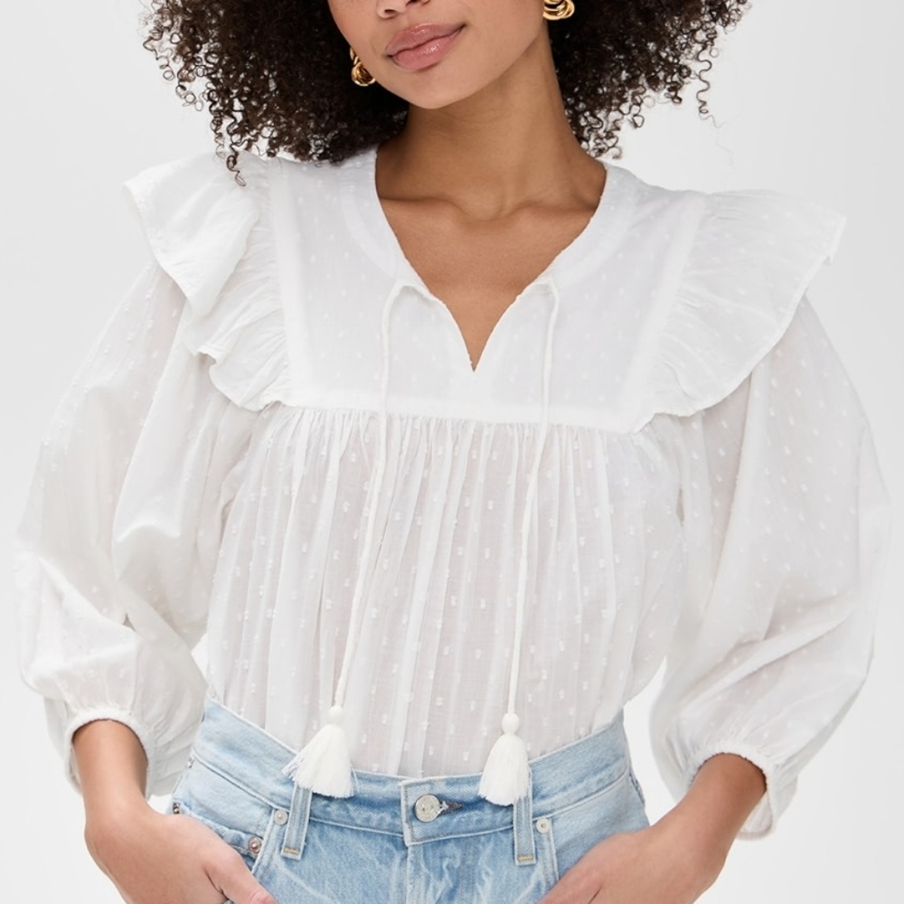 Cleobella Lina Dotted White Ruffled Top NWT Sz S M